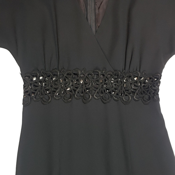 Vintage Black Maxi Dress Size 6 Embroidered Sheer Cut-Out Waist Front Slit 80s - Picture 7 of 16